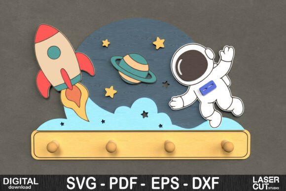 Astronaut & Rocket Wall Hook SVG for Creative Projects