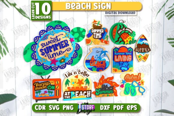 Beach Wall Signs Laser Cut Bundle | CNC