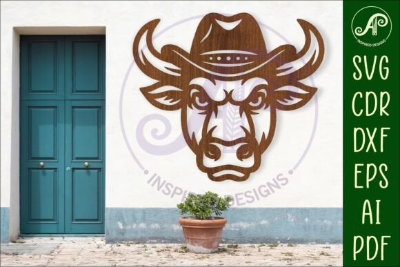Bull Head, Cowboy Hat Wall Art Sign, SVG Laser Cut Files