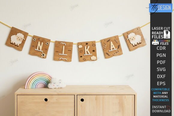 Charming Baby Name Banner Laser Cut for Nursery Wall Decor