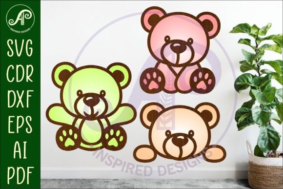 Charming Teddy Bears Two Layer Laser Cut Outs SVG