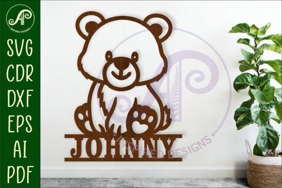 Cute Bear Personalized Name Sign Laser Cut Design