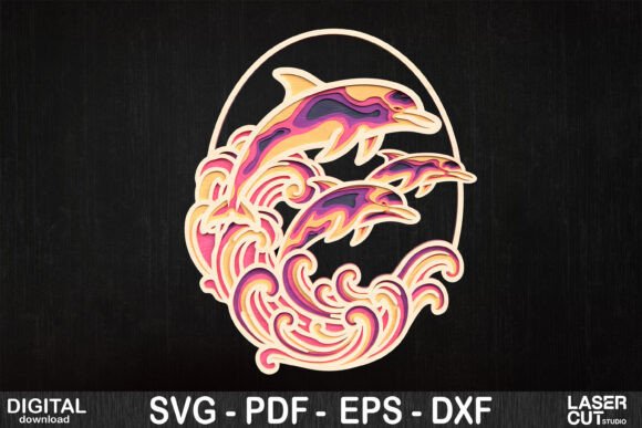 Jumping Dolphins Ocean Waves SVG Design