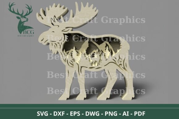 Laser Cut Moose Hunting Multi-Layer SVG Design