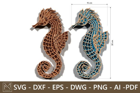 Layered Seahorse 3D SVG Wall Decor: Ocean Art