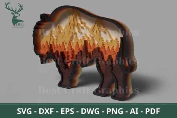 Mountain Bison Scene 8-Layer SVG: A Wilderness Masterpiece