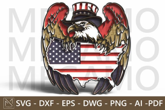 Patriotic Bald Eagle USA Map Laser Cut Design