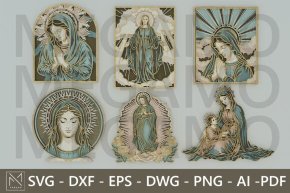 Virgin Mary Laser Cut Bundle: 6 Graceful SVG Designs
